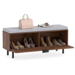 Havendro Shoe Bench with Padded Cushion Entryway Bench with Rattan in Brown - thumbnail 3