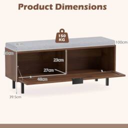 Havendro Shoe Bench with Padded Cushion Entryway Bench with Rattan in Brown - thumbnail 2