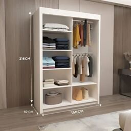 Interior Emporium Ltd IE Milan Sliding Mirror Door Wardrobe with Drawers & Shelves - Sliding Door Wardrobe with LED Lighting ( Oak, 150 cm ) - thumbnail 7