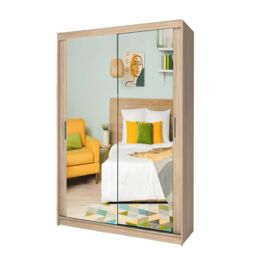 Interior Emporium Ltd IE Milan Sliding Mirror Door Wardrobe with Drawers & Shelves - Sliding Door Wardrobe with LED Lighting ( Oak, 150 cm ) - thumbnail 5