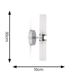 ValueLights Canya Up Down 2 Way IP44 Bathroom Frosted Reeded Glass Wall Light with LED Bulbs in Silver - thumbnail 7