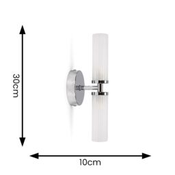 ValueLights Canya Up Down 2 Way IP44 Bathroom Frosted Reeded Glass Wall Light with LED Bulbs in Silver - thumbnail 6