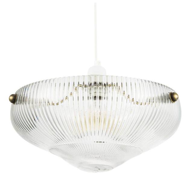 Happy Homewares Modern Transparent Mini Line Ribbed Glass Pendant Bowl Lamp Shade in Clear - image 1