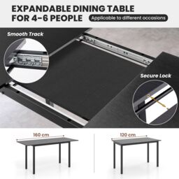 Costway 3 Pcs 160cm Dining Table Set for 4 6 Extendable Kitchen Table Set with 2 Benches in Black - thumbnail 6