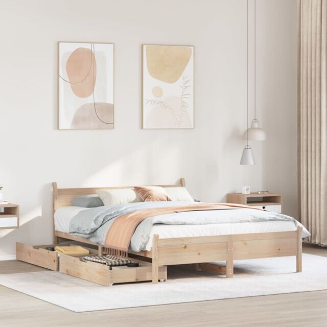 Berkfield Home Bed Frame without Mattress 135x190 cm Double Solid Wood Pine in Brown - image 1
