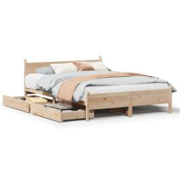 Berkfield Home Bed Frame without Mattress 135x190 cm Double Solid Wood Pine in Brown - thumbnail 2