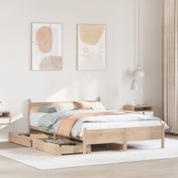 Berkfield Home Bed Frame without Mattress 135x190 cm Double Solid Wood Pine in Brown - thumbnail 1