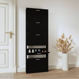 Berkfield Home Shoe Cabinet Black 59x17x169 cm Engineered Wood - Size: 59 x 17 x 169 cm - thumbnail 2