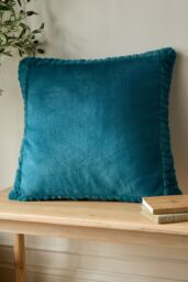 Catherine Lansfield 'Velvet & Faux Fur' 55x55cm Cushion in Teal - Size: 55 cm x 55 cm