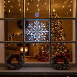 Almineez 50 LED Snowflake Silhouette Christmas Window Flashing Light Decoration in White - thumbnail 5