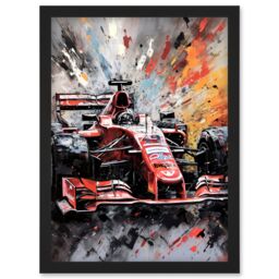 Artery8 Grand Prix Paint Splat Red Race Car Bold Artwork Framed Wall Art Print A4 in Black - thumbnail 1