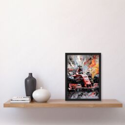 Artery8 Grand Prix Paint Splat Red Race Car Bold Artwork Framed Wall Art Print A4 in Black - thumbnail 2