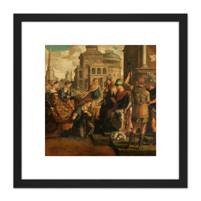 Artery8 Van Scorel Solomon Queen Sheba 8X8 Inch Square Wooden Framed Wall Art Print Picture with Mount in Black - image 1