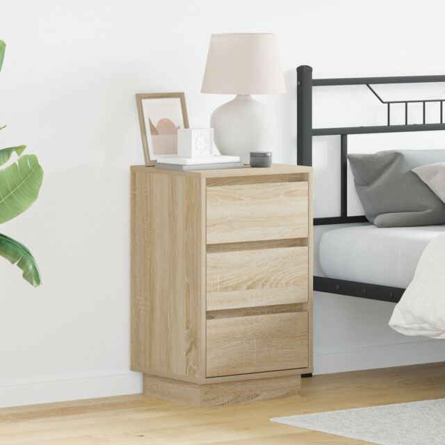 Berkfield Home Bedside Cabinet with LED Sonoma Oak 39x34, 5x65 cm Engineered Wood in Beige - image 1