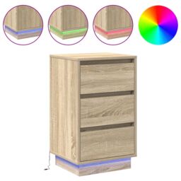 Berkfield Home Bedside Cabinet with LED Sonoma Oak 39x34, 5x65 cm Engineered Wood in Beige - thumbnail 4