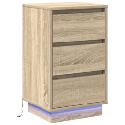 Berkfield Home Bedside Cabinet with LED Sonoma Oak 39x34, 5x65 cm Engineered Wood in Beige - thumbnail 2