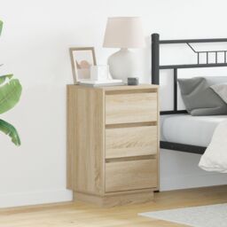 Berkfield Home Bedside Cabinet with LED Sonoma Oak 39x34, 5x65 cm Engineered Wood in Beige - thumbnail 1