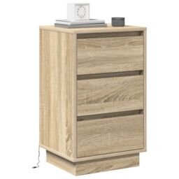 Berkfield Home Bedside Cabinet with LED Sonoma Oak 39x34, 5x65 cm Engineered Wood in Beige - thumbnail 3