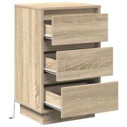 Berkfield Home Bedside Cabinet with LED Sonoma Oak 39x34, 5x65 cm Engineered Wood in Beige - thumbnail 5