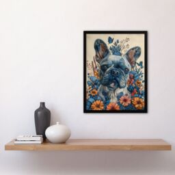 Artery8 Wall Art Print French Bulldog Puppy Dog Lover Floral Portrait Art Framed Poster in Black - Size: A4 - thumbnail 4