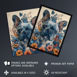 Artery8 Wall Art Print French Bulldog Puppy Dog Lover Floral Portrait Art Framed Poster in Black - Size: A4 - thumbnail 2
