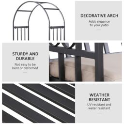 OUTSUNNY Garden Arbor Arch Metal Bench Padded Seat Outdoor Decoration Patio in Dark Grey - Size: 2 Seater - thumbnail 5