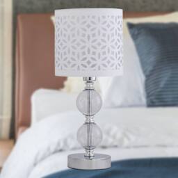 First Choice Lighting Set of 2 Chrome Two Ball Table Lamps with White Cut Out Shades in Silver - thumbnail 6