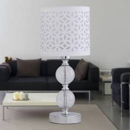 First Choice Lighting Set of 2 Chrome Two Ball Table Lamps with White Cut Out Shades in Silver - thumbnail 5