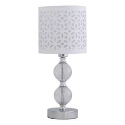 First Choice Lighting Set of 2 Chrome Two Ball Table Lamps with White Cut Out Shades in Silver - thumbnail 2