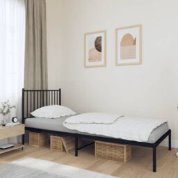 Berkfield Home Metal Bed Frame with Headboard Black 90x190 cm Single - thumbnail 1