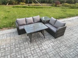 Fimous High Back PE Rattan Sofa Set Outdoor Garden Furniture Dining Table Set Love Sofa 3 Seater Sofa Side Table in Dark Grey - thumbnail 2