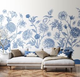 Origin Murals Jacobean Rose Trail Wall Mural in Blue - Size: W350 cm x H280 cm - thumbnail 3