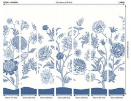 Origin Murals Jacobean Rose Trail Wall Mural in Blue - Size: W350 cm x H280 cm - thumbnail 5