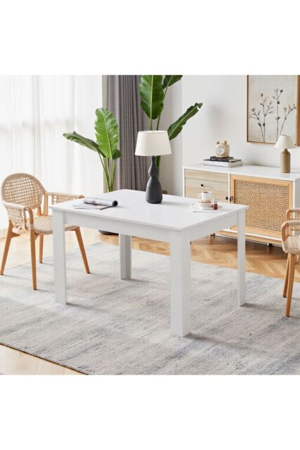 Living and Home Rectangular Wooden Dining Table in White - image 1