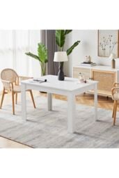 Living and Home Rectangular Wooden Dining Table in White - thumbnail 1