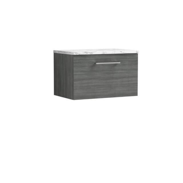 Balterley Level 600mm Wall Hung 1 Drawer, Laminate Worktop, Anthracite Woodgrain in Grey - image 1