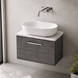 Balterley Level 600mm Wall Hung 1 Drawer, Laminate Worktop, Anthracite Woodgrain in Grey - thumbnail 3