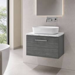 Balterley Level 600mm Wall Hung 1 Drawer, Laminate Worktop, Anthracite Woodgrain in Grey - thumbnail 4