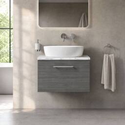 Balterley Level 600mm Wall Hung 1 Drawer, Laminate Worktop, Anthracite Woodgrain in Grey - thumbnail 6