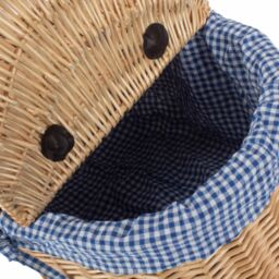 Red Hamper Wicker Blue Check Lining Oval Picnic Basket in Brown - thumbnail 4