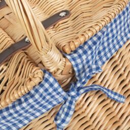 Red Hamper Wicker Blue Check Lining Oval Picnic Basket in Brown - thumbnail 5