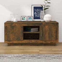 Berkfield Home TV Cabinet Smoked Oak 102x35x45 cm Engineered Wood in Brown - Size: 102 x 35 x 45 cm - thumbnail 2