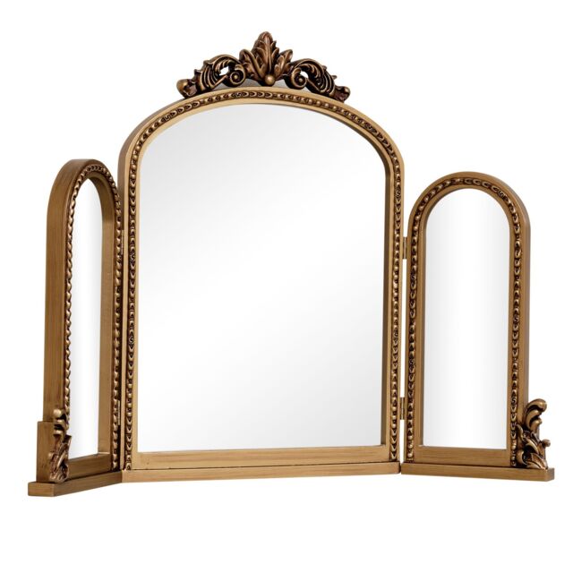 Melody Maison Gold Ornate Arched Triple Dressing Table Mirror 80cm X 56cm - Size: 80 cm X 56 cm - image 1