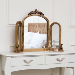 Melody Maison Gold Ornate Arched Triple Dressing Table Mirror 80cm X 56cm - Size: 80 cm X 56 cm - thumbnail 2