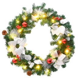 Berkfield Home Christmas Wreath with LED Lights Green 60 cm PVC - thumbnail 2