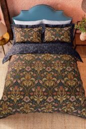 Morris & Co 'Spring Thicket' Cotton Duvet Cover Set in Dark Blue - Size: King - thumbnail 4