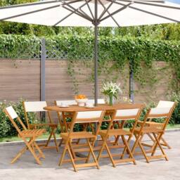 Berkfield Home Beautiful Folding Garden Chairs 8 pcs Cream White Fabric & Soli - thumbnail 2