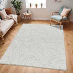Livabliss Cloudy Shag-Geometric Grey Beige Soft Plush Pile Living Bedroom Rug - Size: 120 cm x 170 cm - thumbnail 1