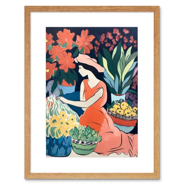"Artery8 Wall Art Print Danish Pastel Aesthetic Matisse Flower Market Watercolour Painting Floral Bouquets Artwork Framed 9X7 Inch - Size: W7"" x H9""" - image 1