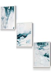 ARTZE Teal Blue Abstract Ocean Waves Framed Wall Art - Small in White - Size: W33 cm x H45 cm x D20mm - thumbnail 1
